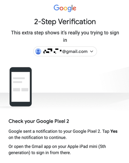 Two step verification for Google